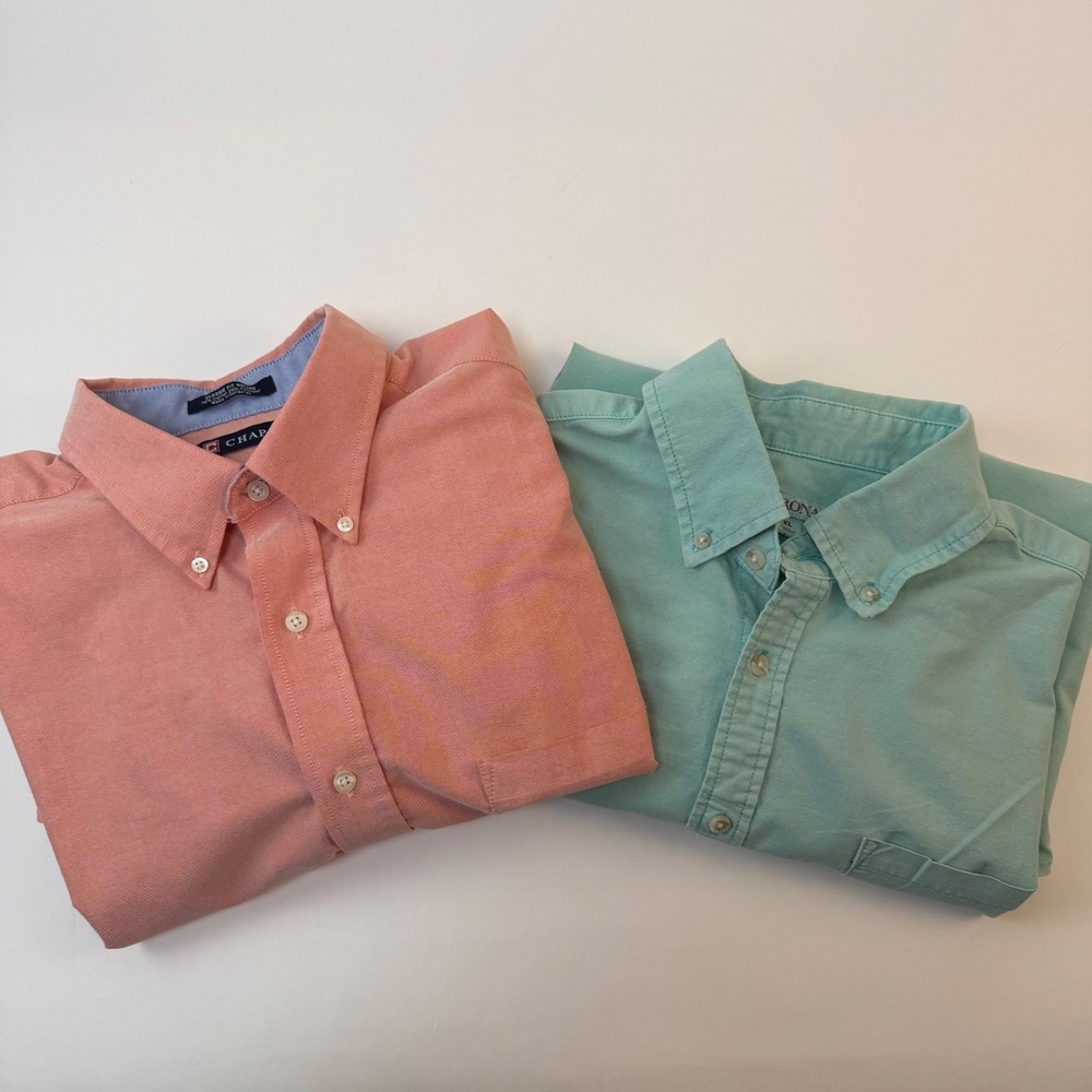 Lot of 2 1-Chaps & 1 Merona Mens XL Cotton Button Down Shirts with front Pocket - Picture 2 of 16